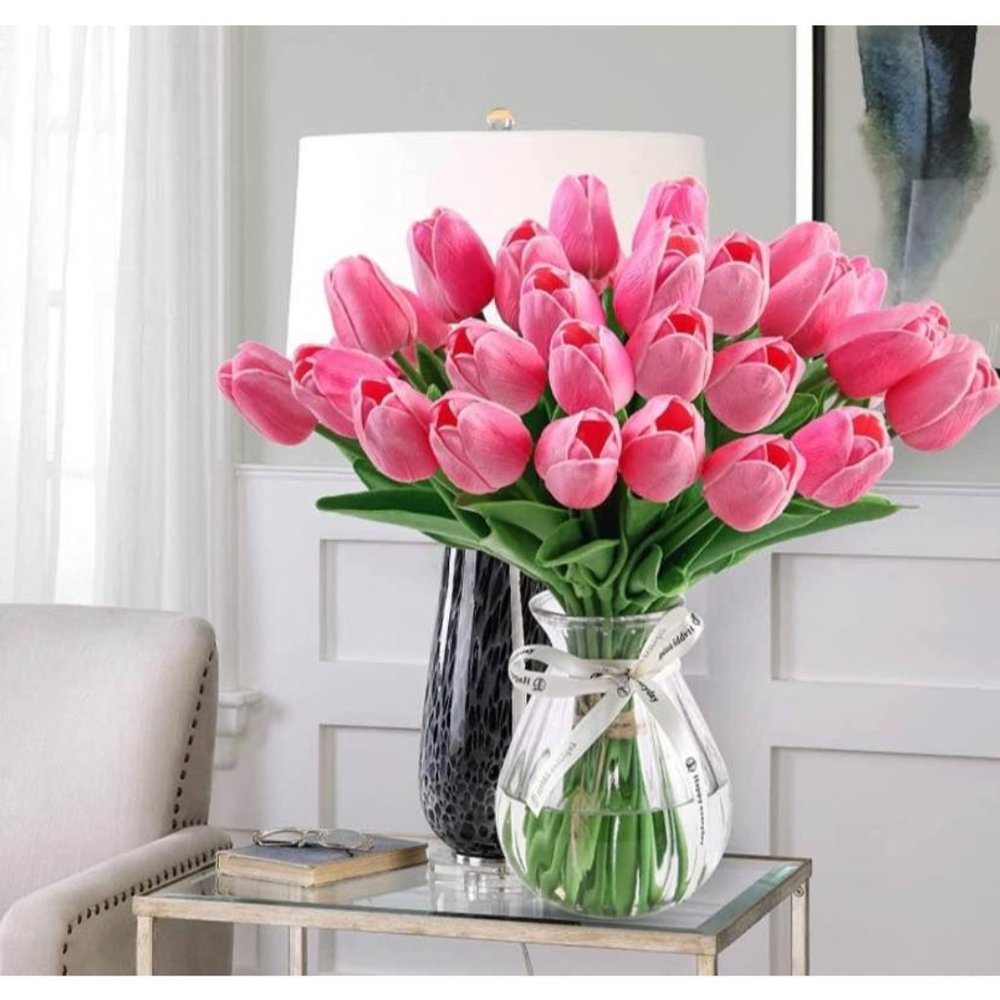 20 Count | Pink Tulips Real Touch Artificial Flowers Wedding Floral Bouquet New - Picture 11 of 11